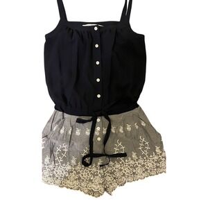 Rachel‎ Roy Blouson Embroidered Romper Womens 0 Navy Boho Chambray Classy Indie